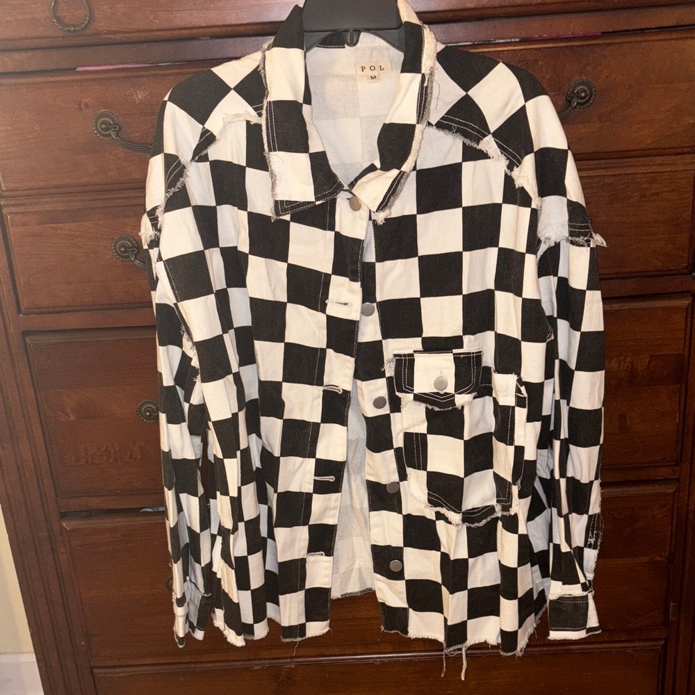 POL Black and White Checkered Jacket